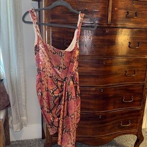 ASOS DESIGN corset ruffle mini dress in pink snake sequin print